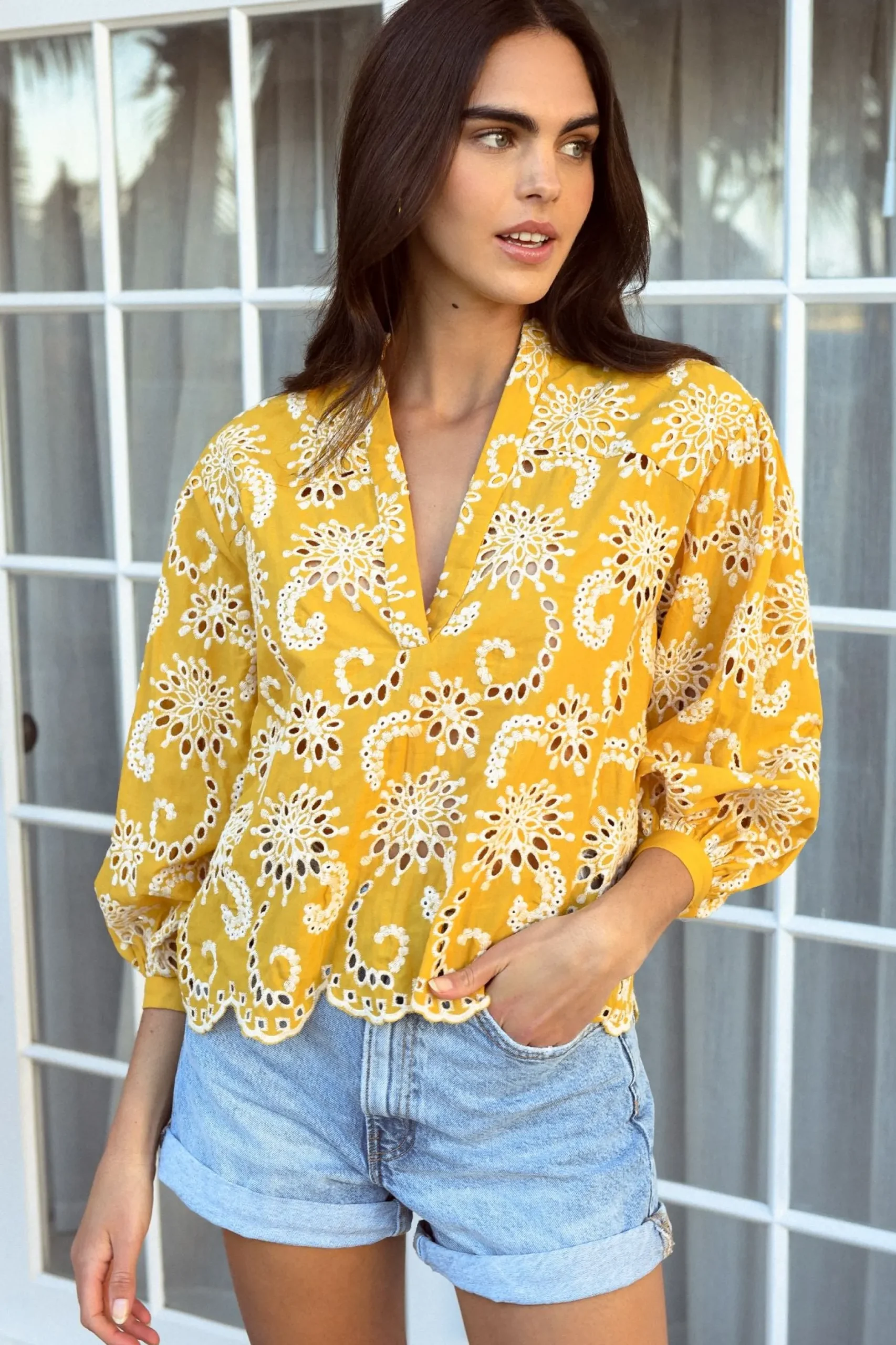 New Shoshanna Antonia Top Golden Yellow/Ivory