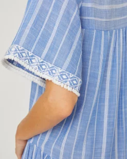 Clearance Shoshanna Chambray Short Sleeve Tunic Swim Coverup Dress Chambray/Optic White