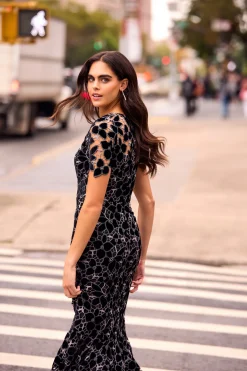 New Shoshanna Midnight Fiona Dress Jet/Silver