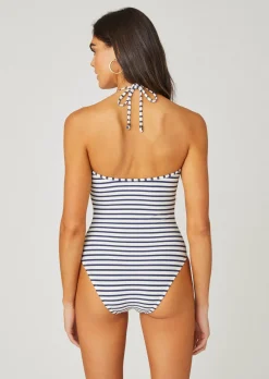 Shop Shoshanna Button One Piece Navy/Optic White