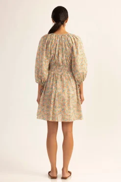 Fashion Shoshanna Pastel Angled Flowers Cinched Mini Dress Pastel Multi