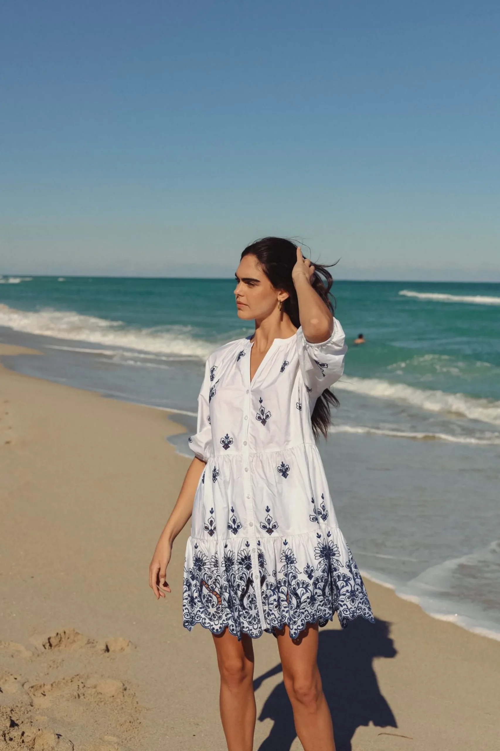 Sale Shoshanna Rye Swim Coverup Dress Optic White/Navy
