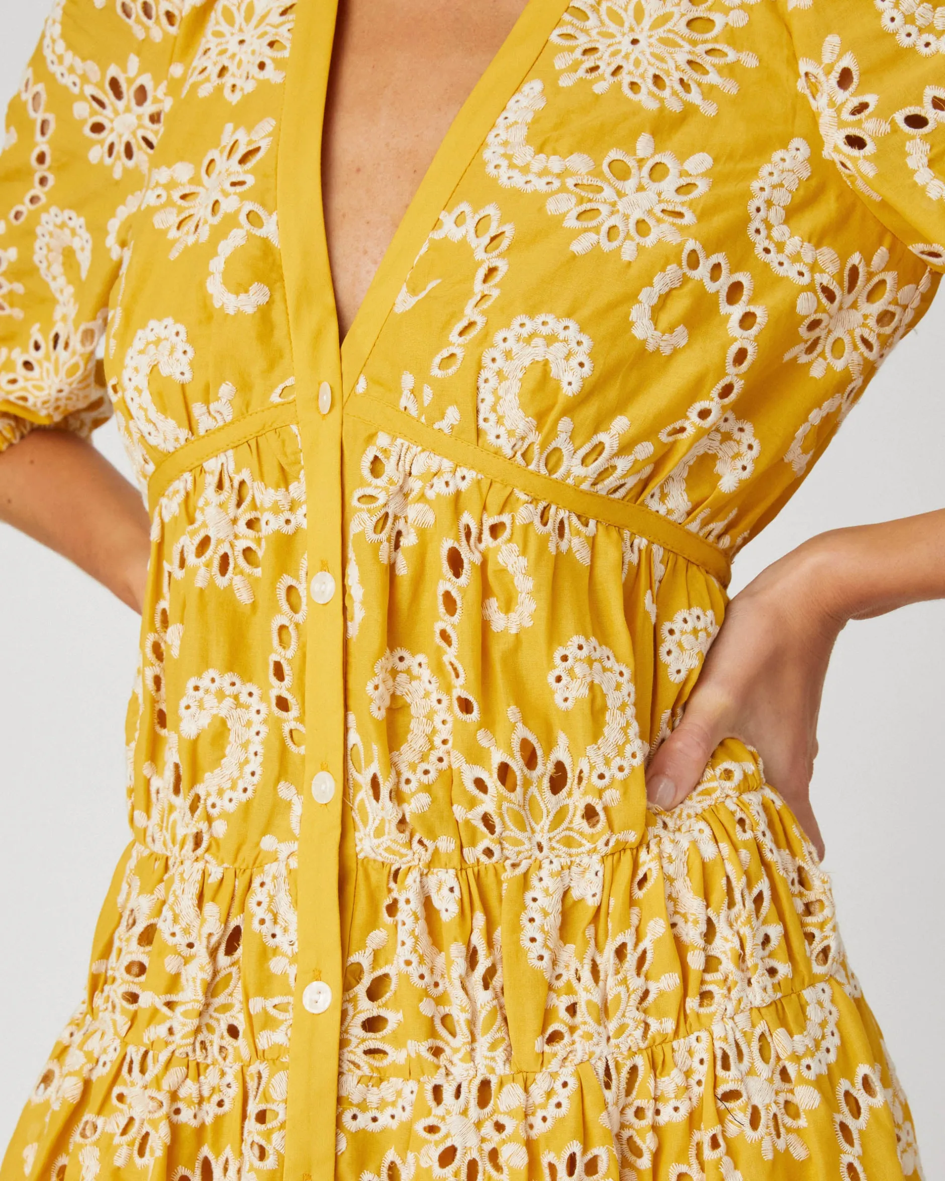 Fashion Shoshanna Sicily Dress Golden Yellow/Ivory