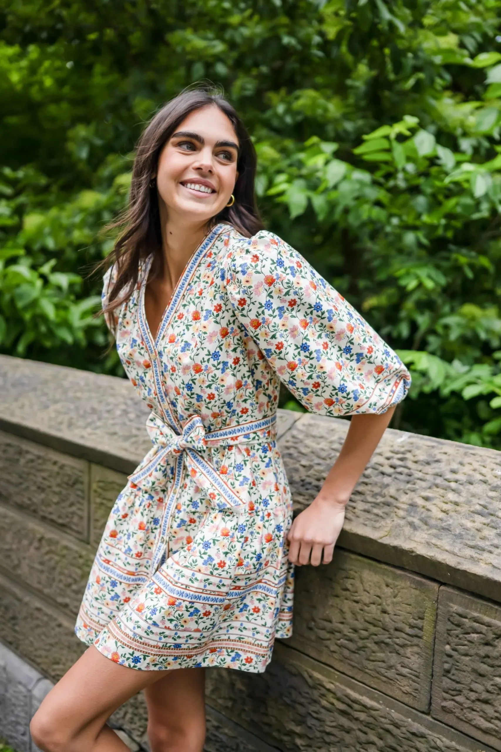 Best Sale Shoshanna Stevie Dress Ivory/Peach/Blue Multi